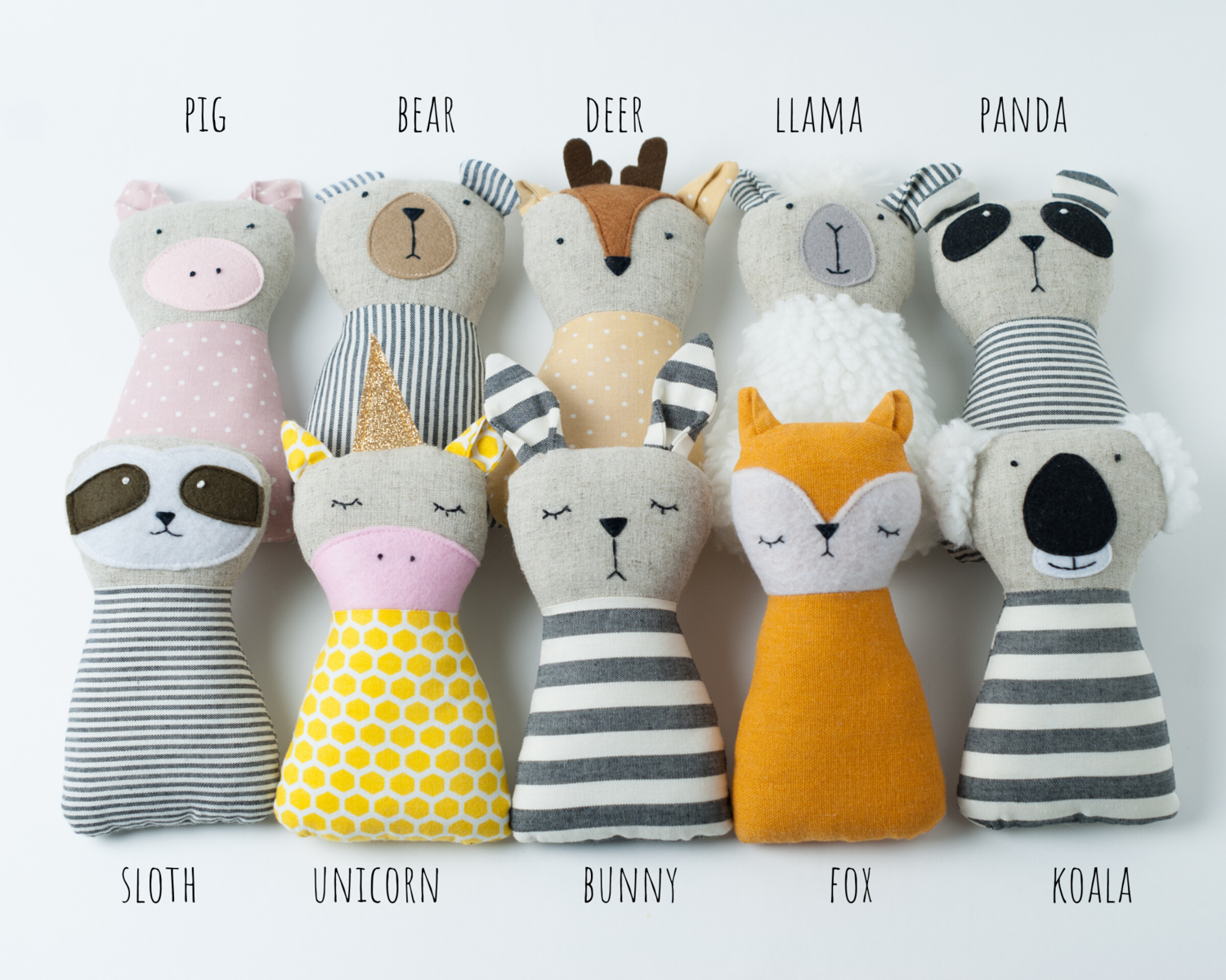 10 Mini Animals. Sewing pattern PDF