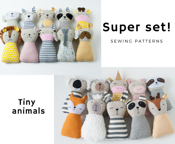 20 Animal toys. Sewing pattern PDF