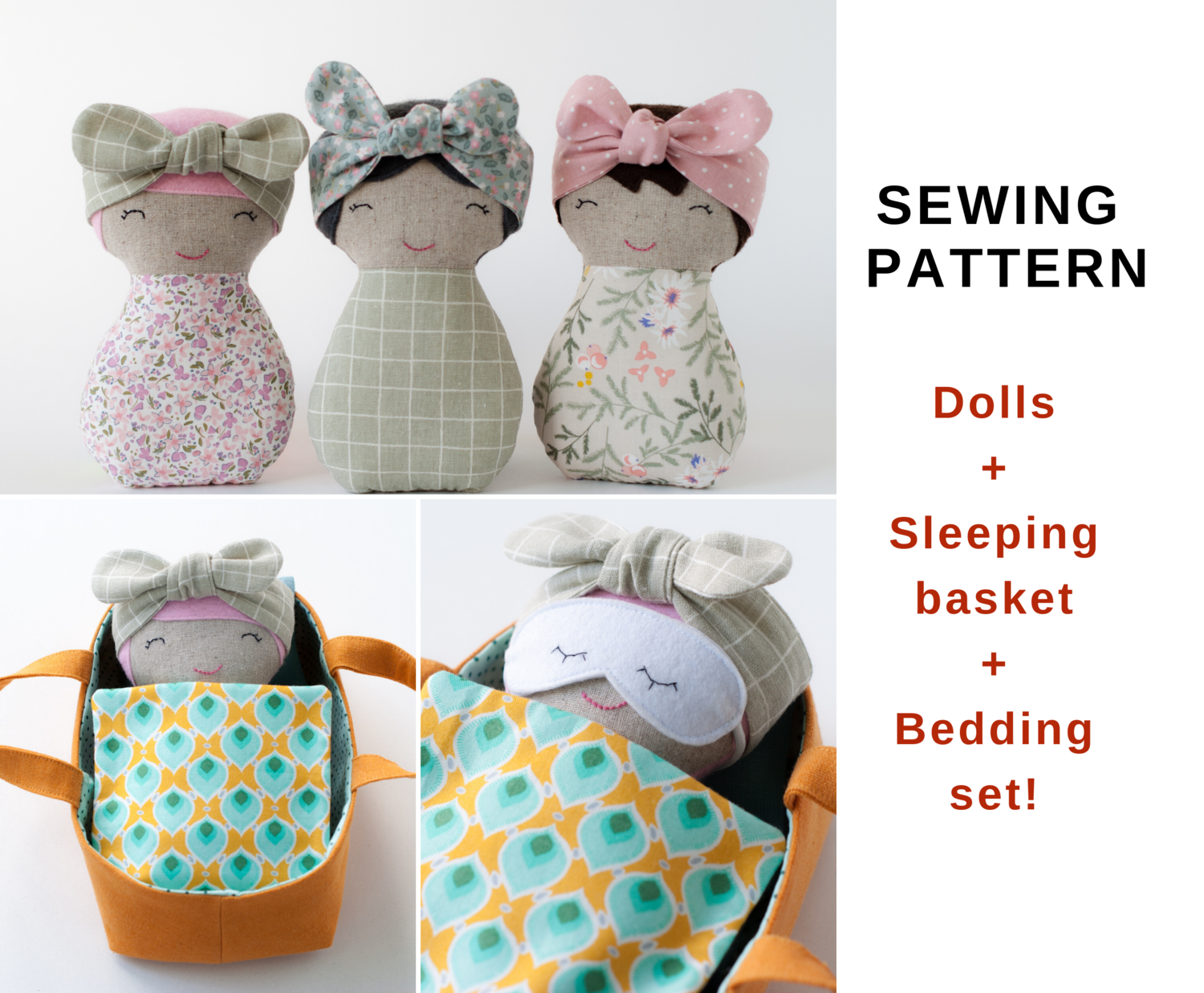 Doll+Sleeping basket. Sewing pattern PDF
