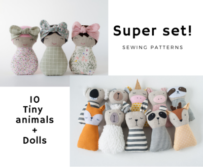 10 Animal dolls + Doll. Sewing pattern PDF