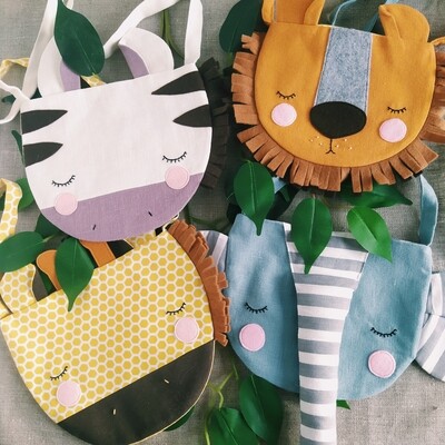 Animal bags for kids. Sewing patterns PDF