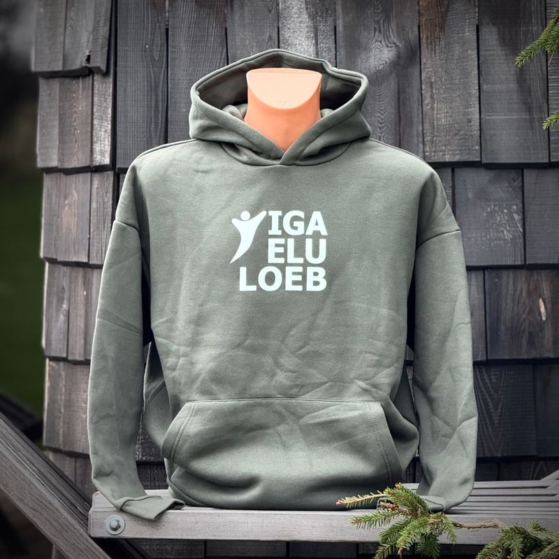 Meeste hoodie Iga Elu fosforlogoga