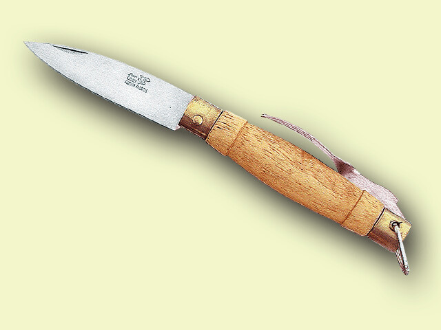 NAVAJA CON TENEDOR MANGO MADERA 6 cm./hoja