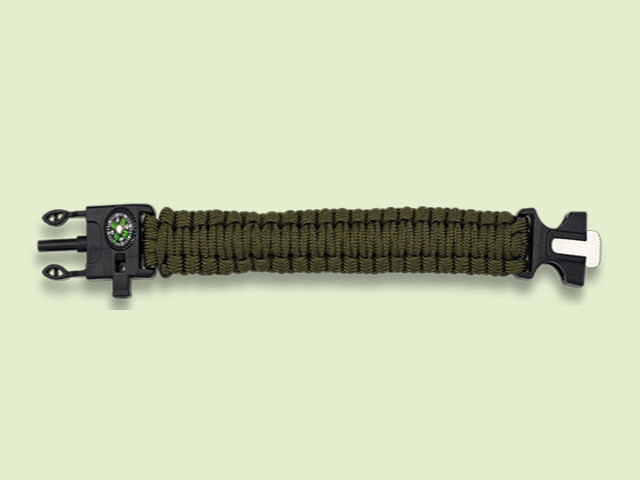 PARACORD VERDE CON SILVATO, BRUJULA Y PEDERNAL