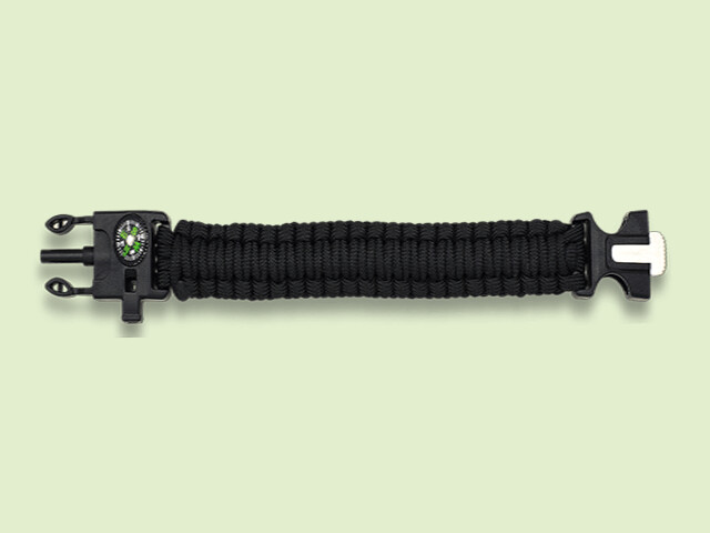PARACORD NEGRO CON SILVATO, BRUJULA Y PEDERNAL