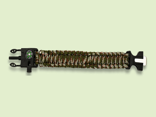 PARACORD CAMO CON SILVATO, BRUJULA Y PEDERNAL