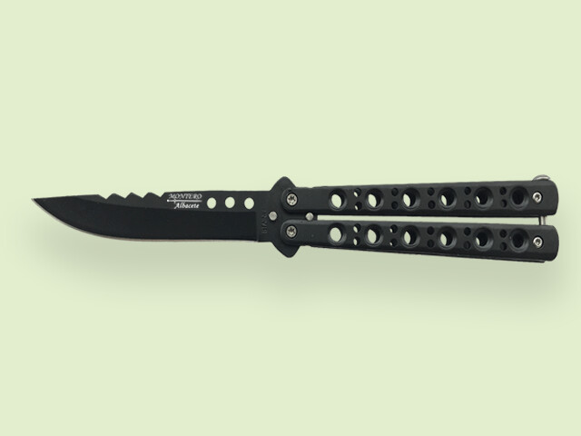 NAVAJA ABANICO MANGO CALADO NEGRO 10.5 cm/hoja negra