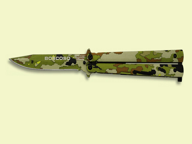 NAVAJA ABANICO MANGO Y HOJA CAMUFLAJE BOSCOSO 10 cm/hoja