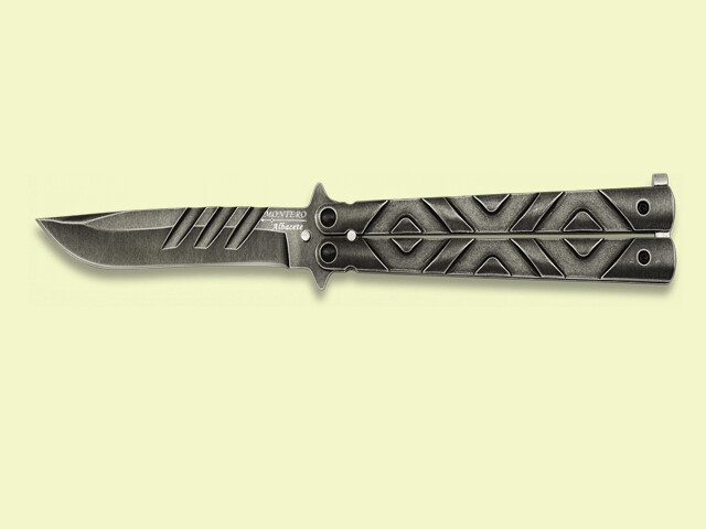 NAVAJA ABANICO MANGO Y HOJA GRIS 9.5 cm/hoja