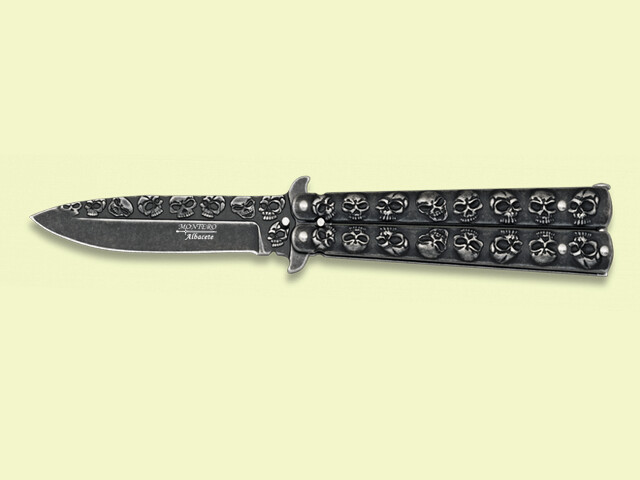 NAVAJA ABANICO MANGO ACERO CALAVERAS NEGRO 9.5 cm/hoja