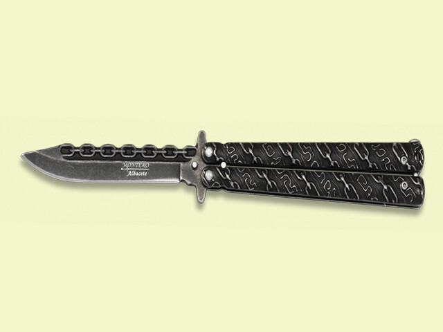 NAVAJA ABANICO MANGO ACERO CADENAS NEGRO 9.5 cm/hoja