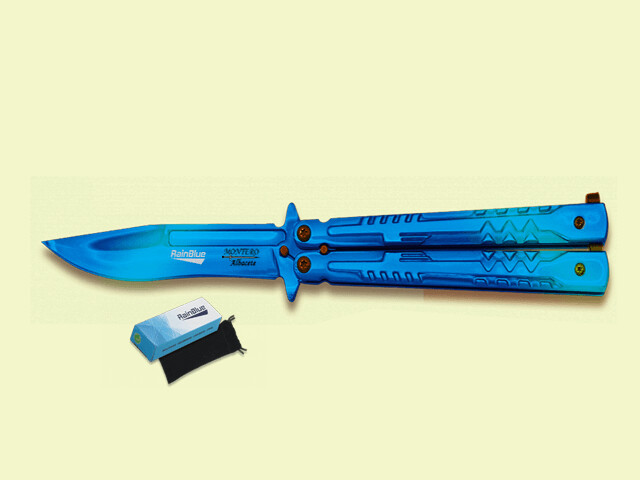 NAVAJA ABANICO MANGO ACERO AZUL 10 cm/hoja azulada
