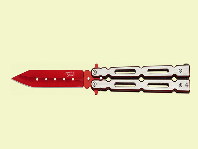 NAVAJA ABANICO MANGO ACERO Y HOJA ROJA 11.5 cm/hoja