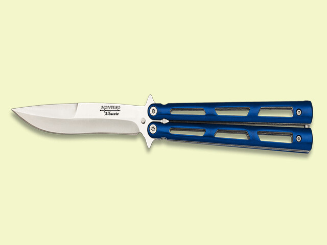 NAVAJA ABANICO MANGO CALADO AZUL 10.5 cm/hoja