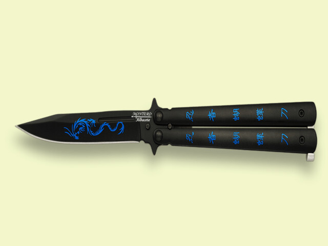 NAVAJA ABANICO MANGO Y HOJA NEGROS DRAGON 10.5 cm/hoja
