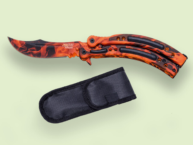 NAVAJA ABANICO TIBURON FUEGO 10 cm/hoja naranja
