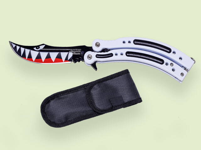 NAVAJA ABANICO TIBURON BLANCO 10 cm/hoja negra