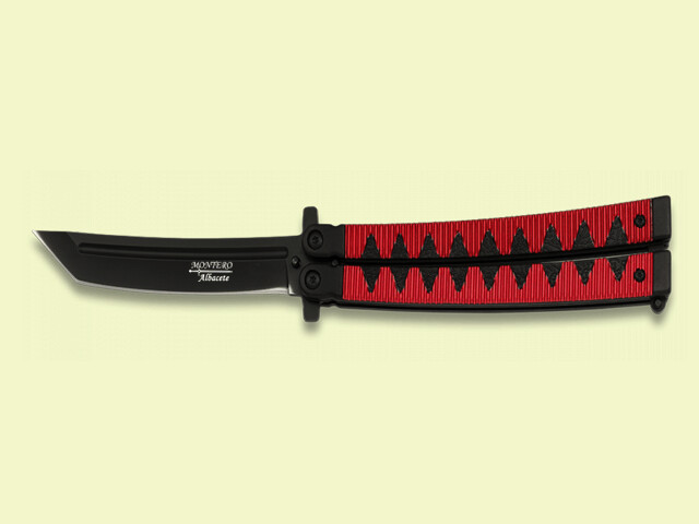 NAVAJA ABANICO DECORADO NINJA ROJO 10 cm/hoja