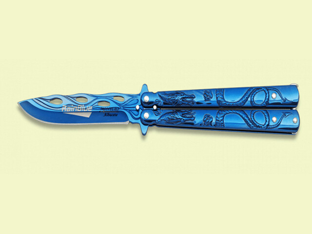 NAVAJA ABANICO MANGO ACERO AZUL 10 cm/hoja AZUL