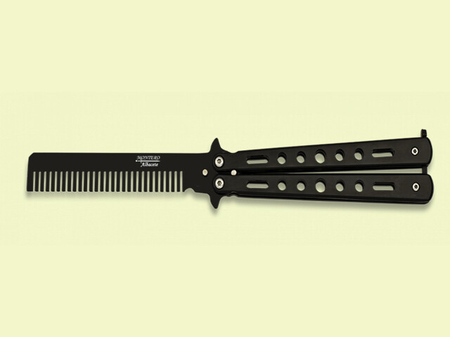 NAVAJA ABANICO CALADO PEINE NEGRO 10 cm/hoja