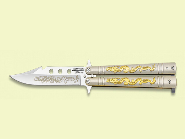 NAVAJA ABANICO MANGO ACERO DRAGON ORO 10.5 cm/hoja