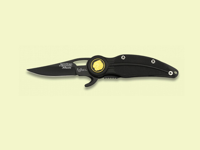 NAVAJA APERT. ASIST. PLUMA INDIO MANGO NEGRO 6 cm/hoja