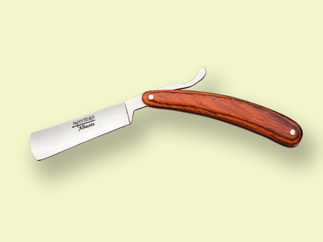 NAVAJA BARBERA MANGO MADERA ROJA 8 cm/hoja