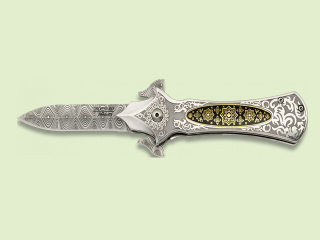 NAVAJA APERT. ASIST. MANGO Y HOJA DECORADA LASER 7 cm/hoja