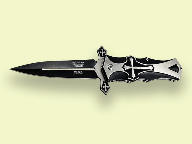 NAVAJA APERT. ASIST. MANGO CRUZ 9 cm/hoja negra
