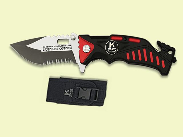 NAVAJA COMANDO K25 SEGURO EN MANGO NEGRA/ROJA 8.5 cm/hoja