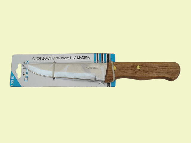 CUCHILLO COCINA MANGO MADERA EN BLISTER MEDIANO 14 cm/hoja
