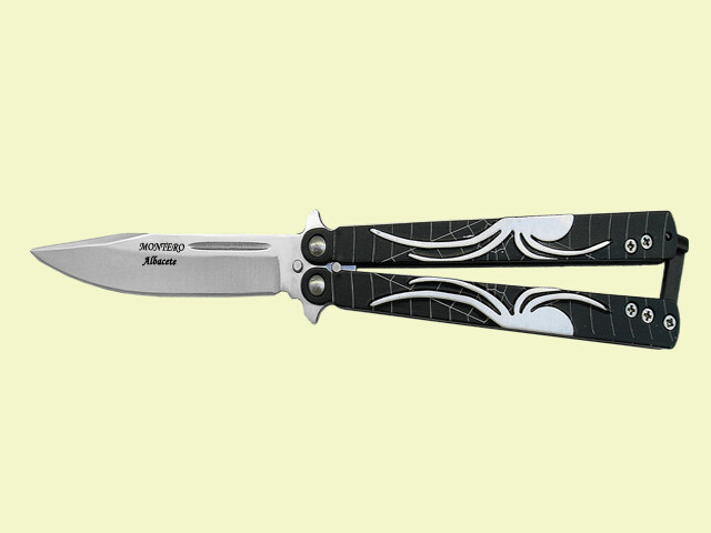 NAVAJA ABANICO MANGO NEGRO DECORADO ARAÐA 9 cm/hoja