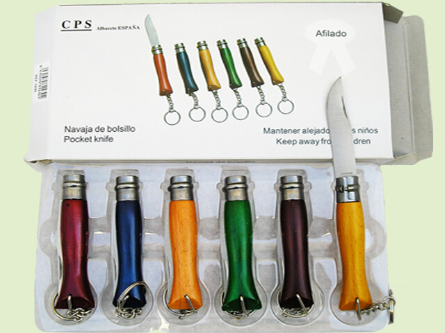 SET 6 NAVAJAS LLAVERO N║6 MADERA COLORES V/GIROLOCK 7 cm/hoja