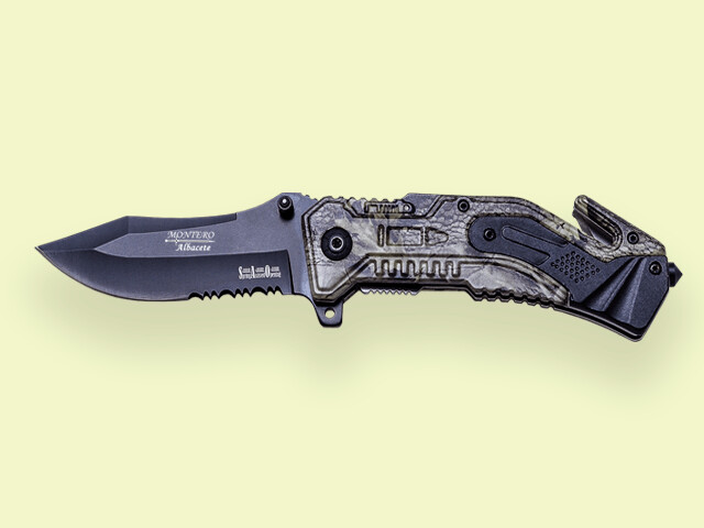 NAVAJA TACTICA MANGO CAMUFL-NEGRO 8.5 cm/hoja NEGRA
