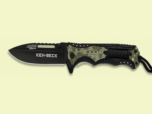 NAVAJA TACTICA CAMUFLAJE ENCORDADA NEGRA 9 cm/hoja