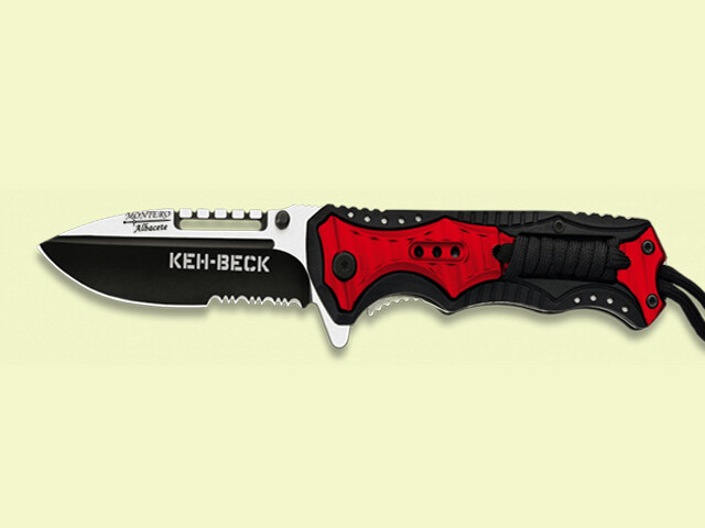 NAVAJA TACTICA ROJA ENCORDADA NEGRA 9 cm/hoja