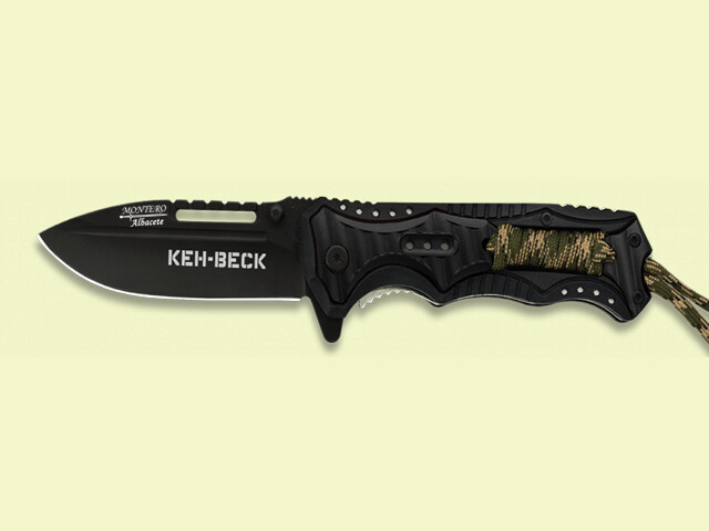 NAVAJA TACTICA NEGRA ENCORDADA CAMO 9 cm/hoja