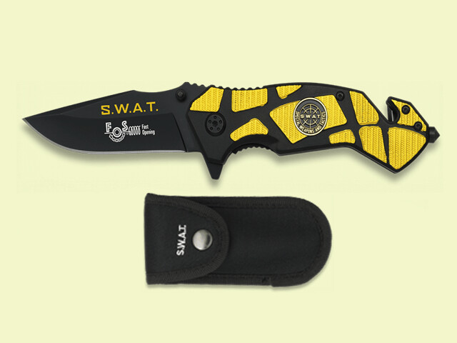 NAVAJA TACTICA SWAT NEGRA-AMARILLA 8 cm/hoja