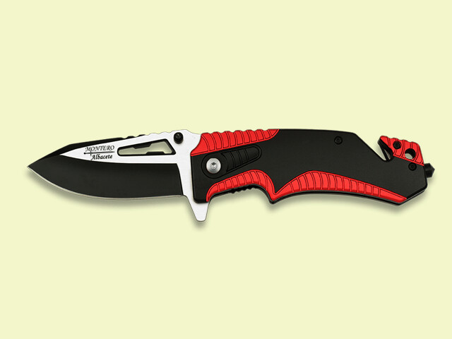 NAVAJA TACTICA NEGRA/ROJA APERT. ASISTIDA 8.5 cm/hoja