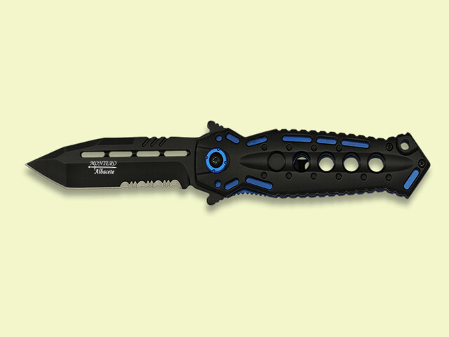 NAVAJA TACTICA NEGRA/AZUL APERT. ASISTIDA 9 cm/hoja