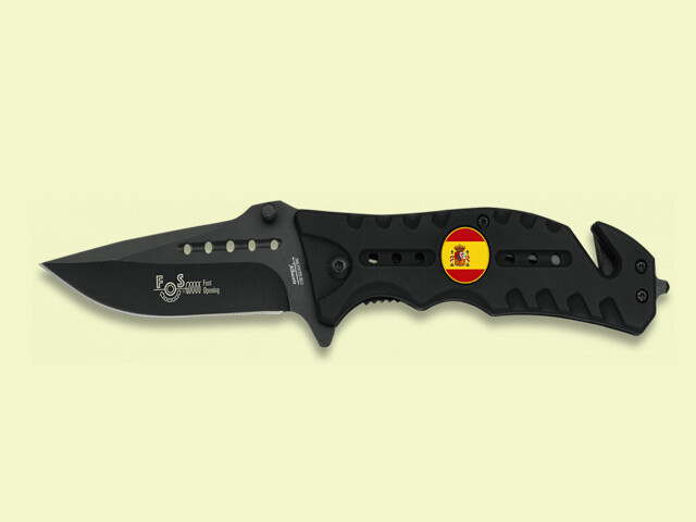 NAVAJA TACTICA METALICA NEGRA BANDERA 8 cm/hoja