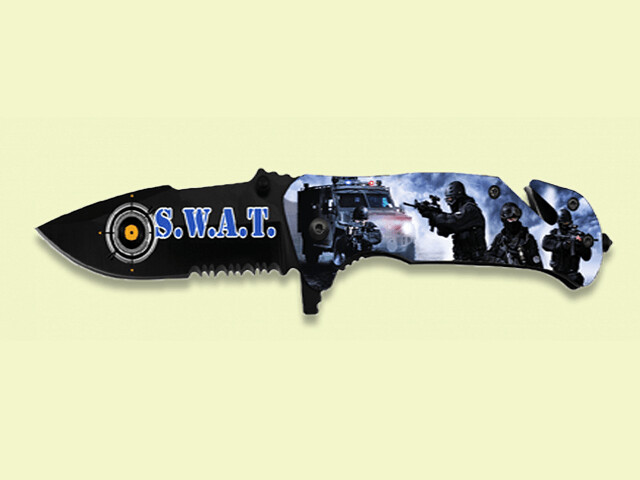NAVAJA TACTICA 3D POLICIA NACIONAL EN CAJA ABS 8.5 cm/hoja