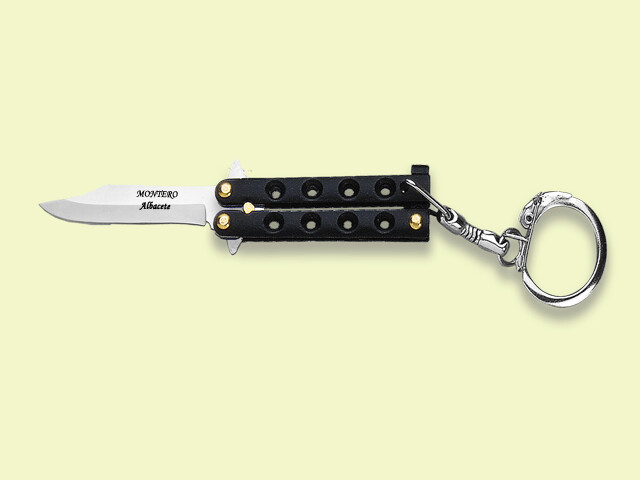 NAVAJA ABANICO NEGRO CON LLAVERO 6 cm/hoja