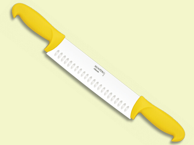 CUCHILLO QUESERO DOBLE PUÐO INYEC. AMARILLO 25 cm/hoja