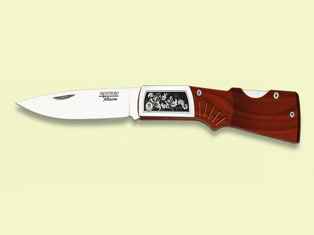 NAVAJA RIFLE VIROLA INOX. MANGO MADERA ROJA  8.5 cm/hoja
