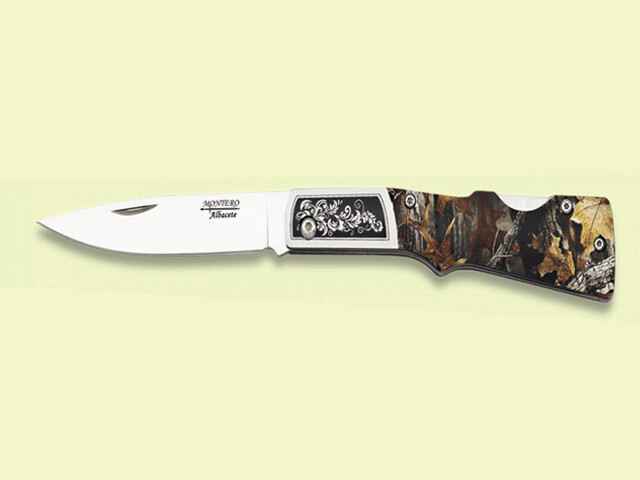 NAVAJA RIFLE VIROLA INOX. MANGO CAMUFLAJE  8.5 cm/hoja