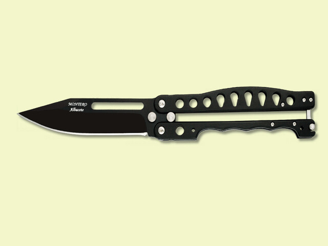 NAVAJA ABANICO MANGO Y HOJA NEGROS 13 cm/hoja