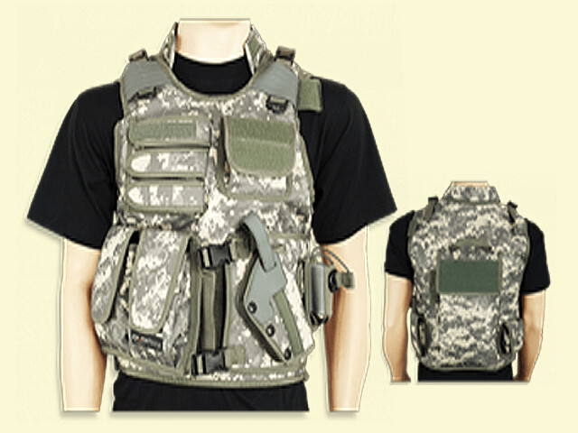 CHALECO TACTICO CON FUNDA PISTOLA CAMUFLAJE