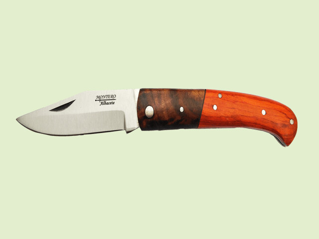 NAVAJA PISTON MANGO MAD. OLIVO DOS COLORES 8.5 cm/hoja