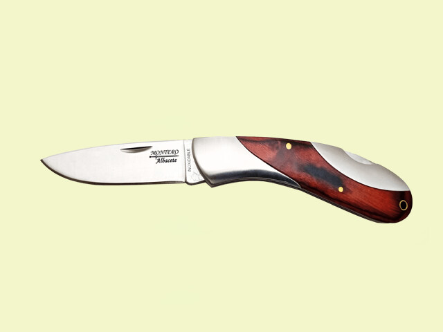 NAVAJA MANGO INOX. Y MADERA ROJA BLOQUEO 7 cm/hoja
